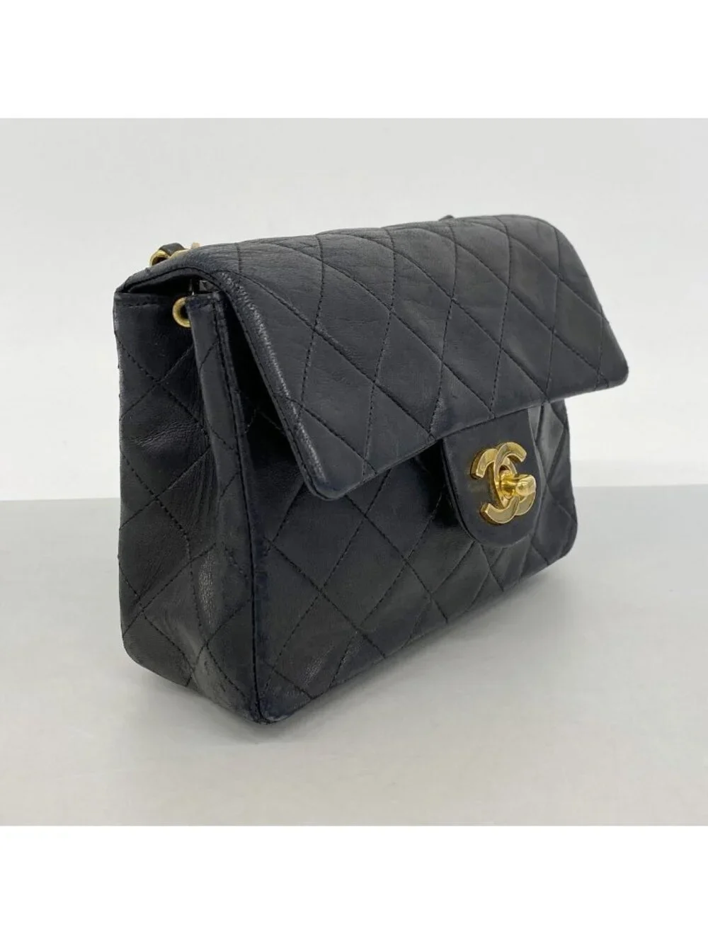Chanel Shoulder Bag Mini Quilted Lambskin Black Gold